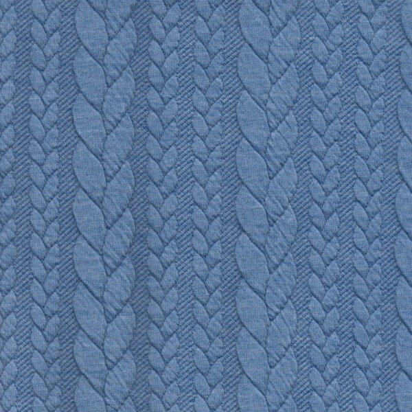 Lavender blue cable knit jersey fabric Higgs and Higgs
