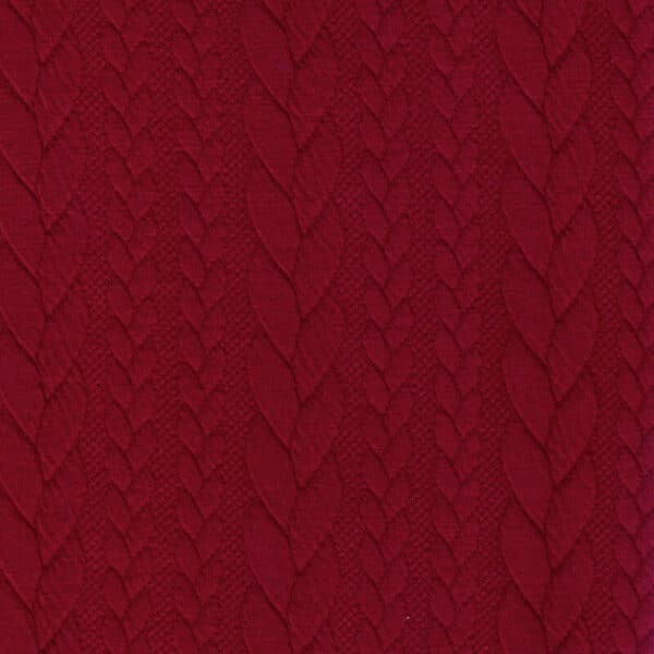 Deep red cable knit jersey fabric Higgs and Higgs