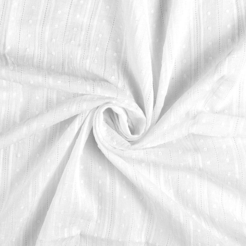 Dotted Swiss Dobby Fancy Stripe Voile Fabric in White