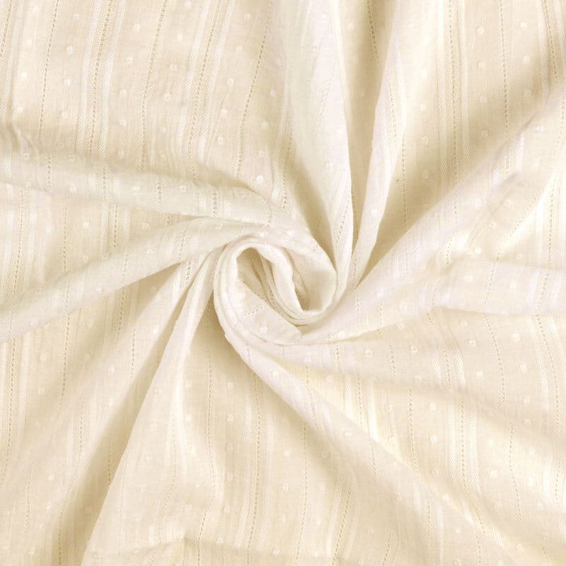 Dotted Swiss Dobby Fancy Stripe Voile Fabric in Cream