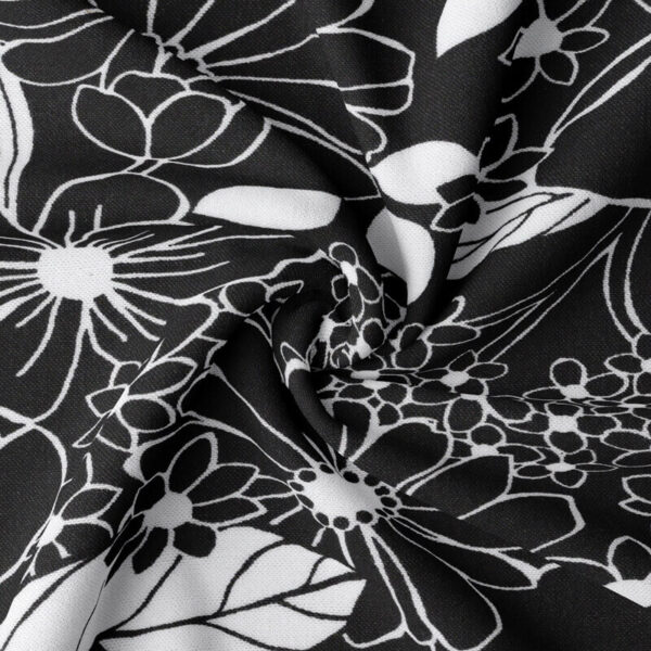 Viscose Rayon Printed Dressmaking Fabric with patterned Besta in Black and White