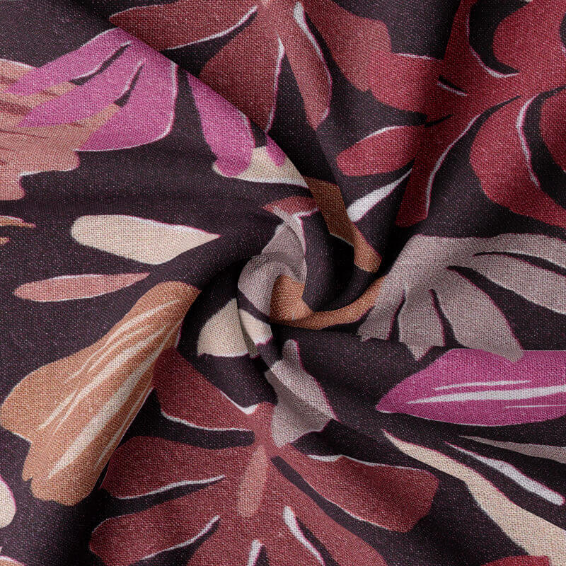 Printed Dressmaking Viscose Fabric Rayon Material with patterned Mips in Aubergine