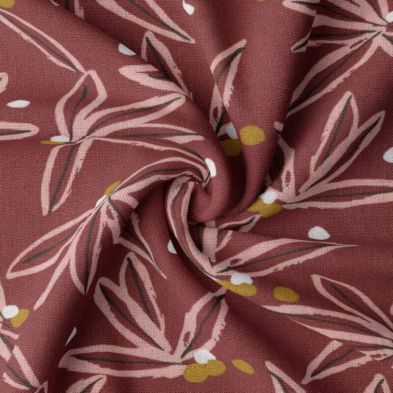 mid brown modern floral viscose fabric in a swirl