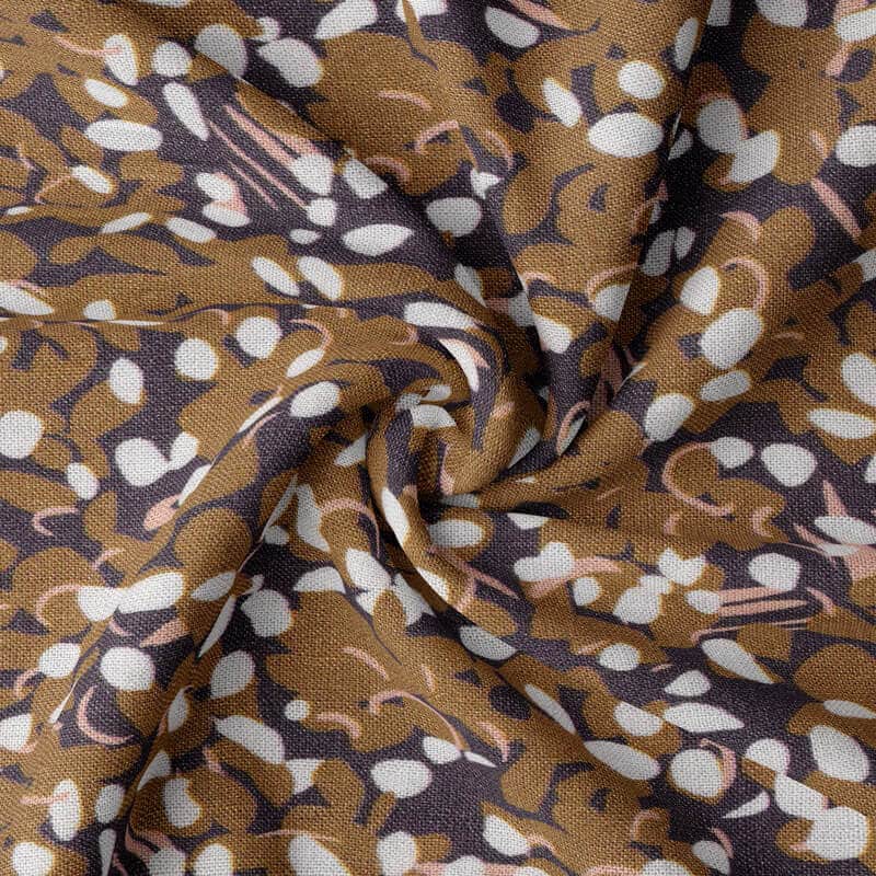 Printed Dressmaking Viscose Fabric Rayon Material with patterned Oizco in Ochre