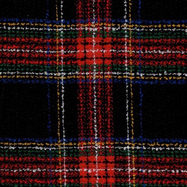 Black Royal Stewart Tartan Fine Boucle Fabric