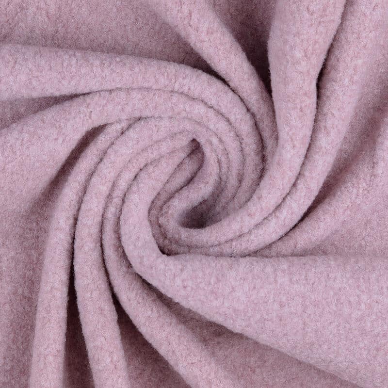 Heavy, very soft felted flat boucle coating mauve in a swirl