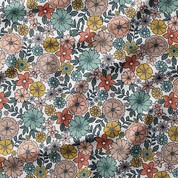 Floral printed cotton babycord fabric retro cream Tinus - Image 6