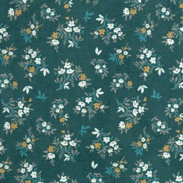 Floral printed cotton babycord fabric retro green Namara - Image 2