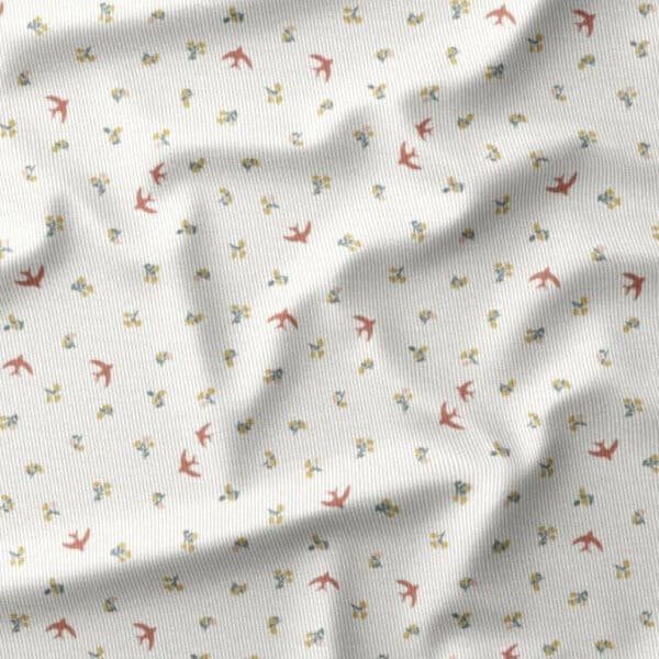 Floral printed cotton babycord fabric retro cream Bliss - Image 8
