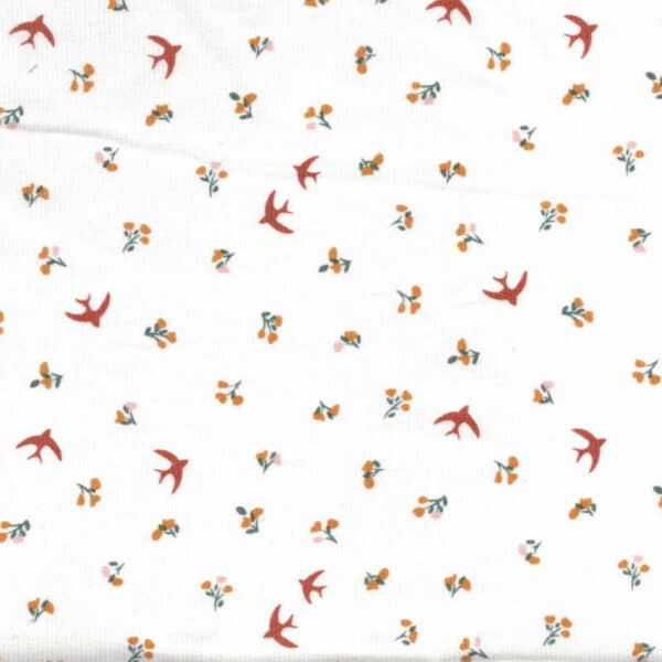 Floral printed cotton babycord fabric retro cream Bliss - Image 7