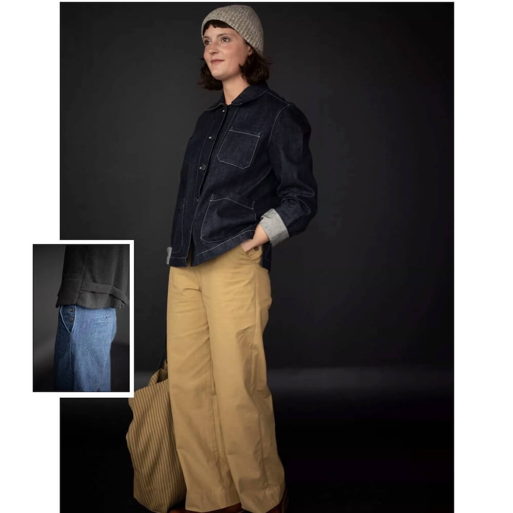 Fashion Model Wearing Merchant and Mills Sewing Pattern for Quinn Trousers - Intermediate 18 - 28