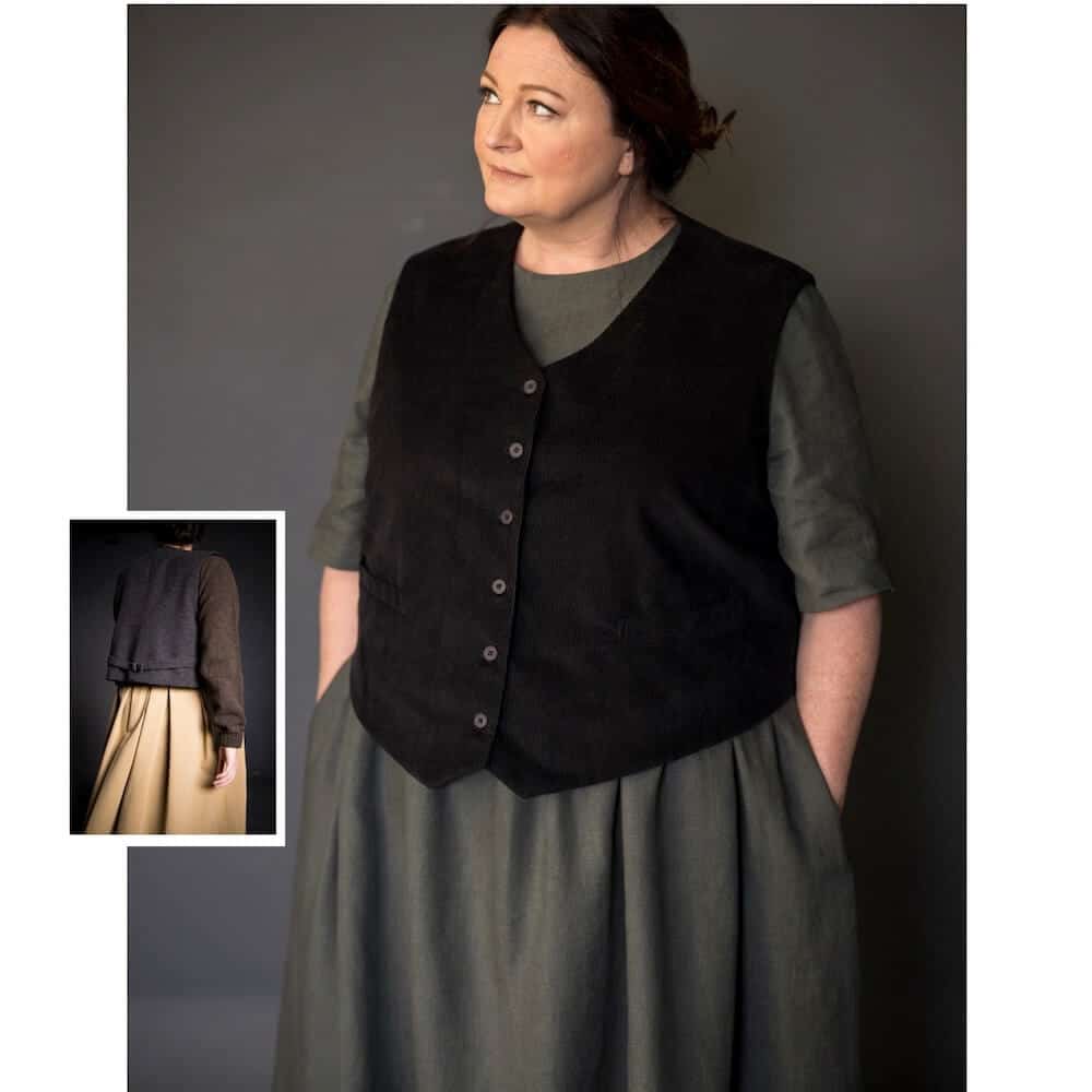 Fashion Model Wearing Merchant and Mills Sewing Pattern for Miller Waistcoat - Intermediate 18 - 28