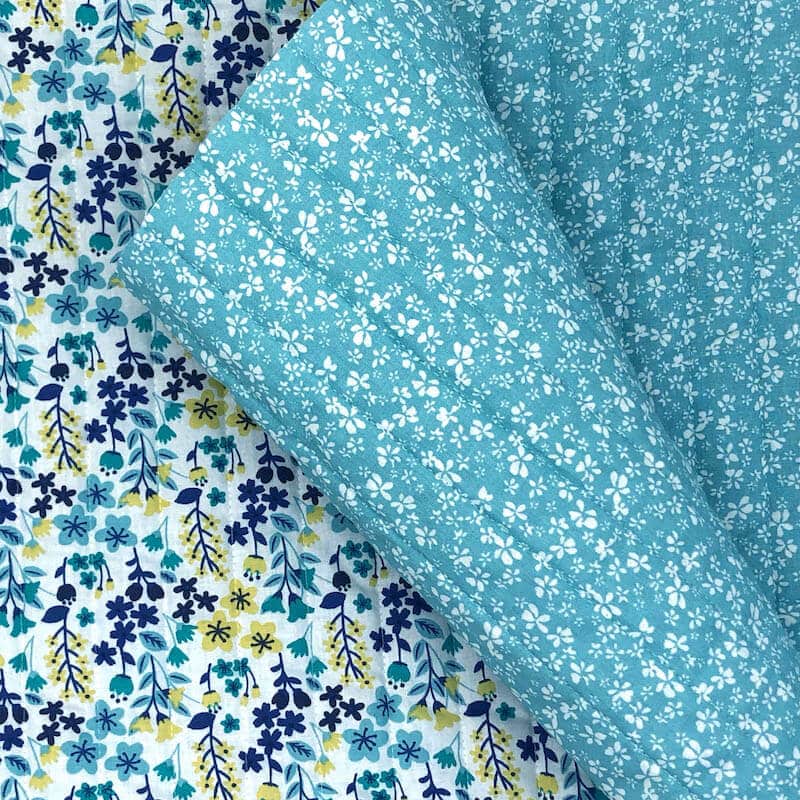 Milly Turquoise reversible quilted printed cotton fabric Image 1
