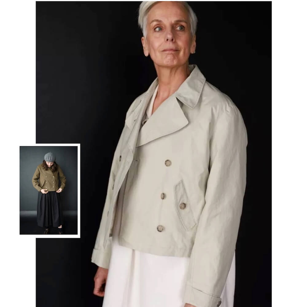 Fashion Model Wearing Merchant and Mills Sewing Pattern for Denham Jacket - Intermediate 18 - 28