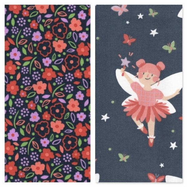 Matching navy cotton fabrics, fairy woven fabric and floral navy jersey