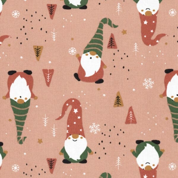 Gnome Holiday Fun Cotton - Rustic Pink Image 3