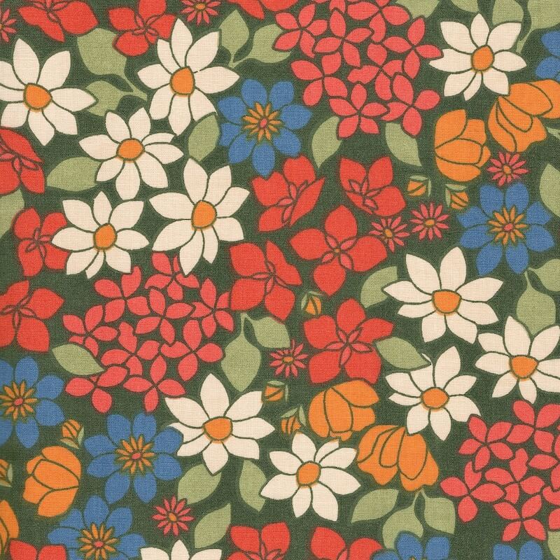 Morris Modern Floral Cotton Fabric in Orange