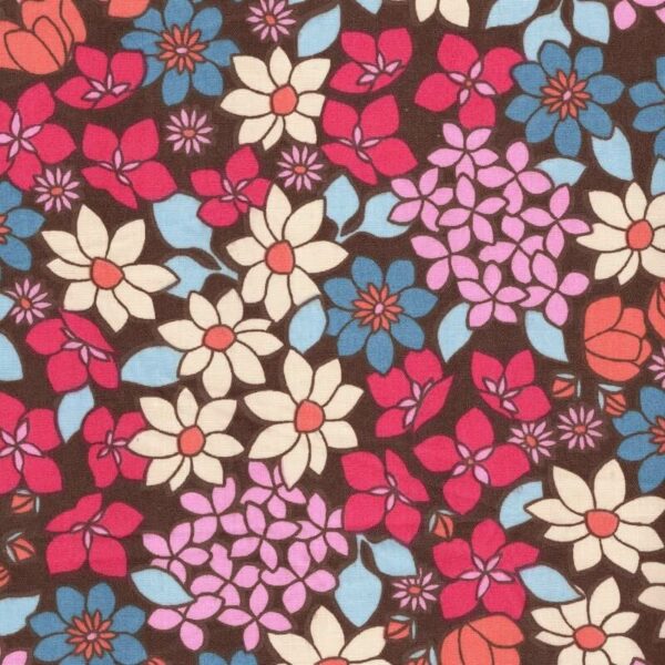 Morris Modern Floral Cotton Fabric in Pink