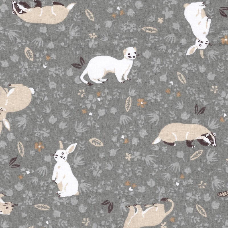 Hermine Badger and Friends Cotton - Grey Image 1