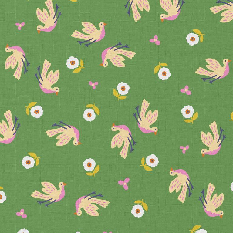 Suggy Birds Cotton - Grass Green Image 1