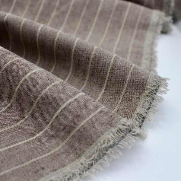 Linen mix light brown natural pinstripe fabric Image 3