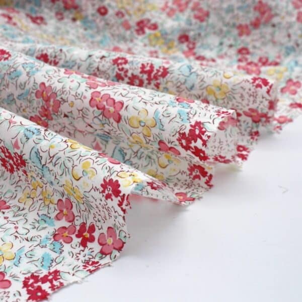 Dotted Swiss Fine Lawn Fabric in Delicate Multi Floral on White #15