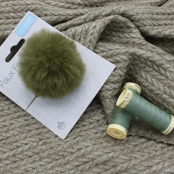 Green cable knit faux angora jersey fabric Image 4