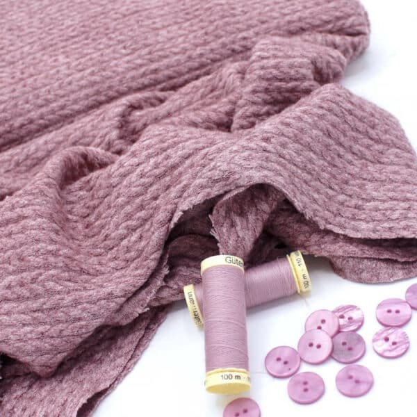 Mauve cable knit faux angora jersey fabric Image 3