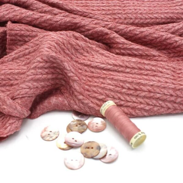 Raspberry pink cable knit faux angora jersey fabric Image 3