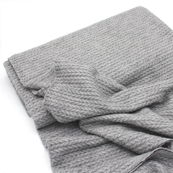Silver grey cable knit faux angora jersey fabric Image 1