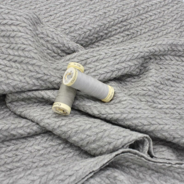 Silver grey cable knit faux angora jersey fabric Image 3