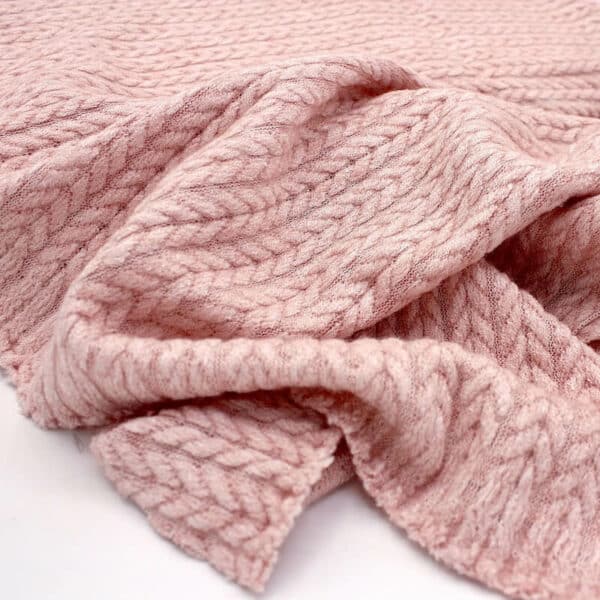 Pastel pink cable knit faux angora jersey fabric Image 4