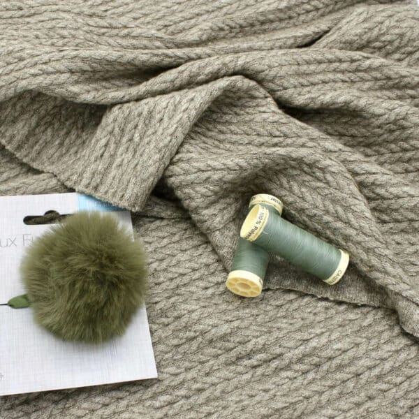 Green cable knit faux angora jersey fabric Image 3
