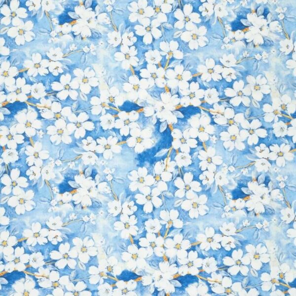 blue digital floral fabric Inage 2