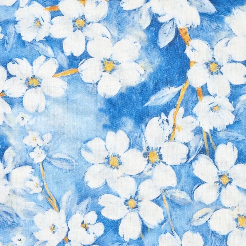blue digital floral fabric