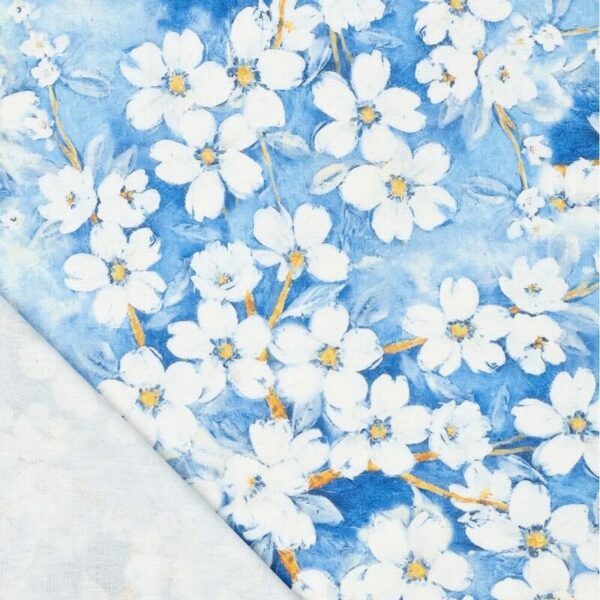 blue digital floral fabric Image 4