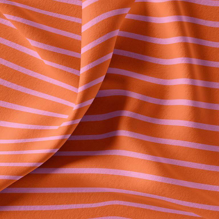 Breton Stripe Jersey Dress Fabric in Tangerine/Bonbon