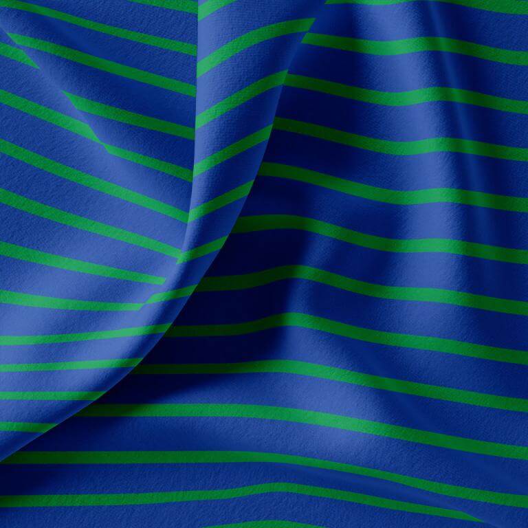 Breton Stripe Jersey Dress Fabric in Cobalt/Green