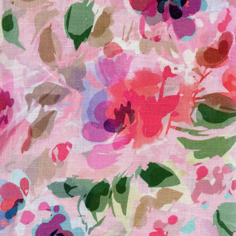 floral ramie fabric pink