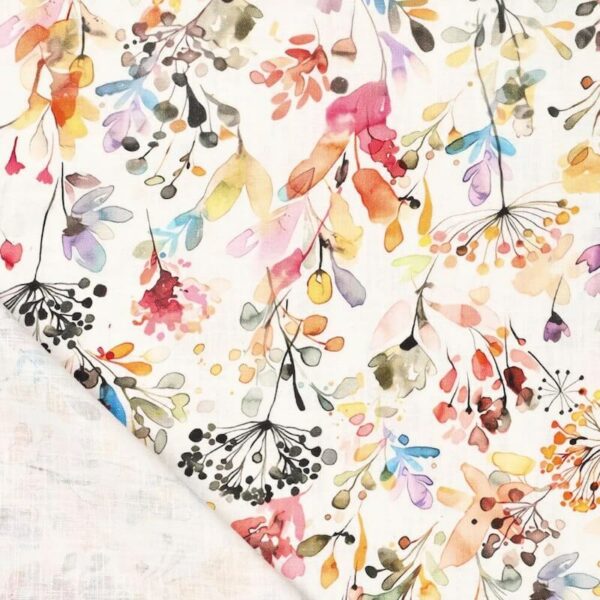 linen natural tones floral fabric - Image 3