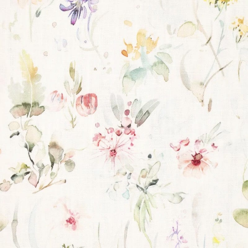 Floral Digital Watercolour Meadow Linen and Cotton Fabric in Multi