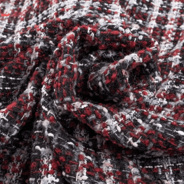 Ruffled image of red and black boucle fabric