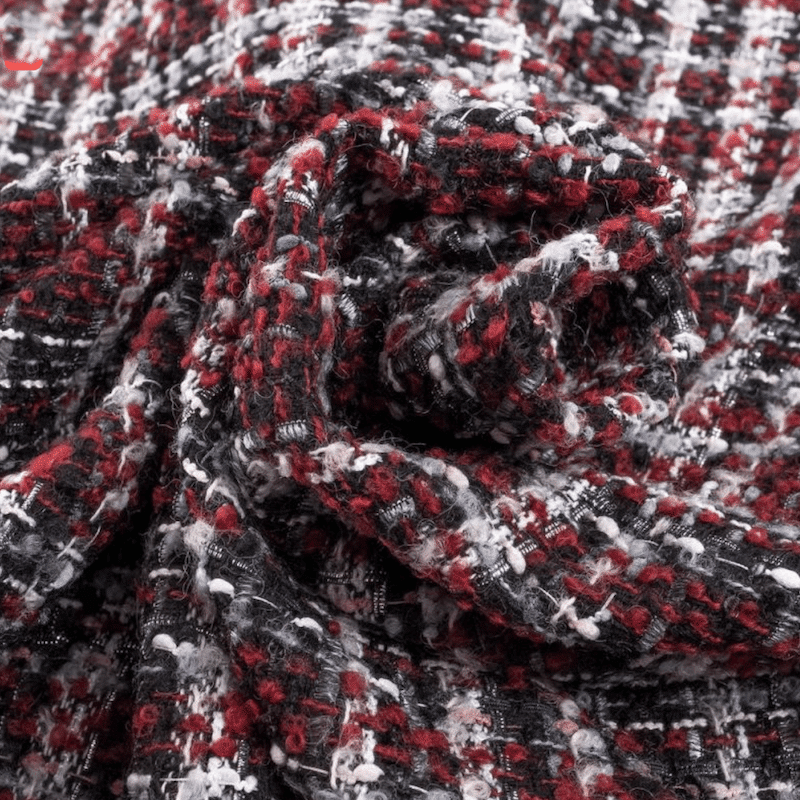 Ruffled image of red and black boucle fabric