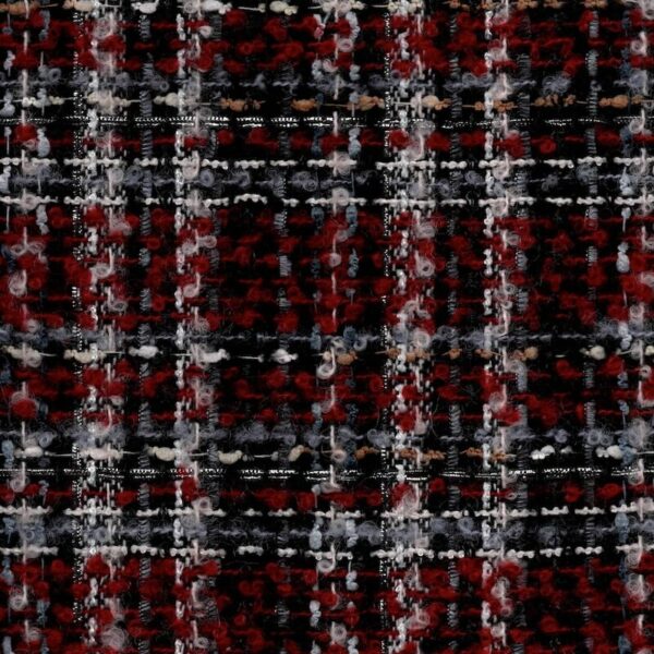 Flat image of red and black boucle fabric