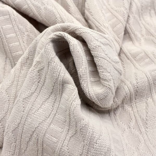 Ruffled fabric cream jacquard cable knit