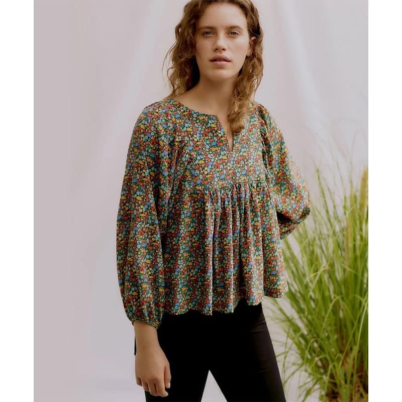 Fashion Model Wearing Liberty of London Sewing Patterns for Esther Tunic Top - Easy