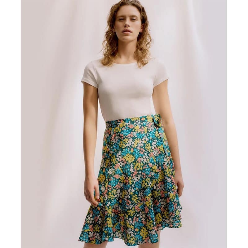 Fashion Model Wearing Liberty of London Sewing Patterns for Zina Wrap Skirt - Easy