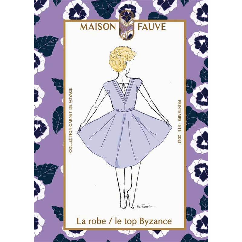 Fashion Model Wearing Maison Fauve Printed Sewing Pattern for Byzance Dress or Top - Advanced