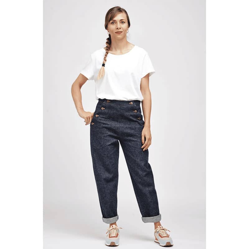 Fashion Model Wearing I Am Patterns | I Am  Nout Sewing Pattern Sailor Jeans Trousers | Simple 36 - 46