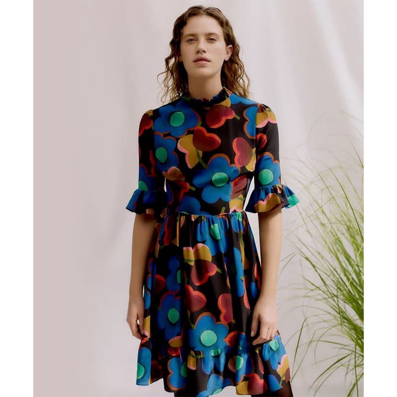 Fashion Model Wearing Liberty of London Sewing Patterns for Alexa Frill Dress - Intermediate